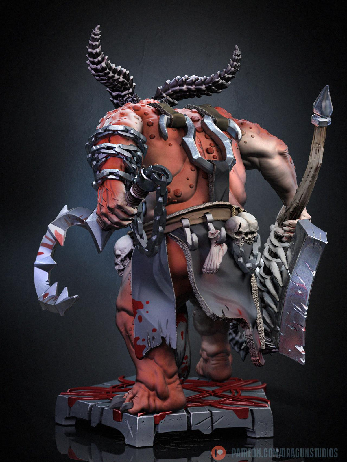 Demonic Butcher Miniature - DraGun Studios - 55mm / 97mm - Resin Printed Figure for D&D, TTRPGs, and Board Games