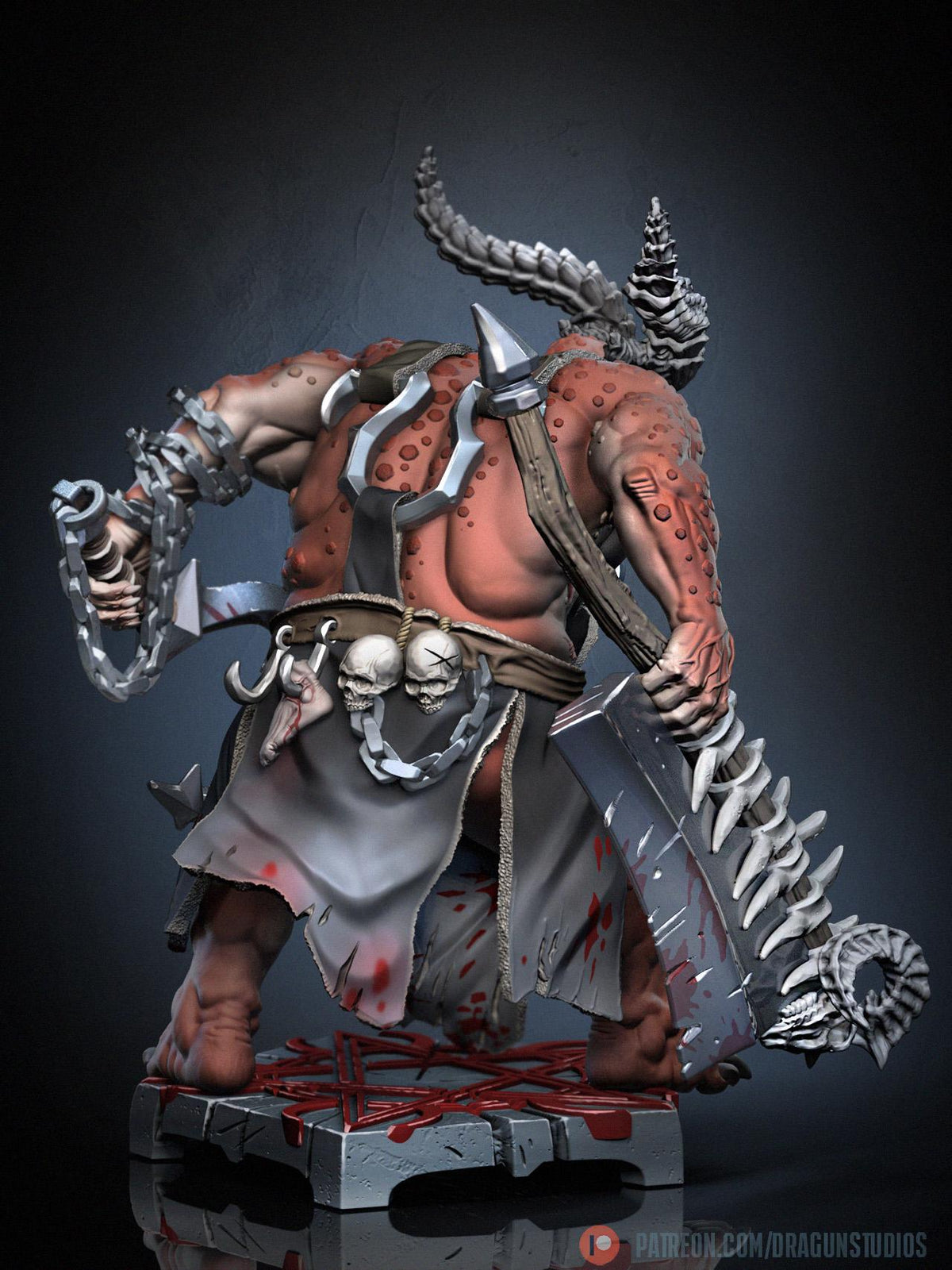 Demonic Butcher Miniature - DraGun Studios - 55mm / 97mm - Resin Printed Figure for D&D, TTRPGs, and Board Games