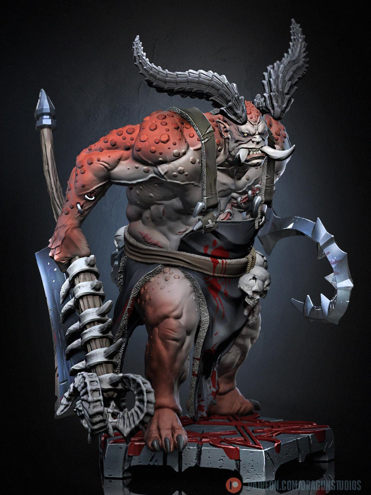 Demonic Butcher Miniature - DraGun Studios - 55mm / 97mm - Resin Printed Figure for D&D, TTRPGs, and Board Games