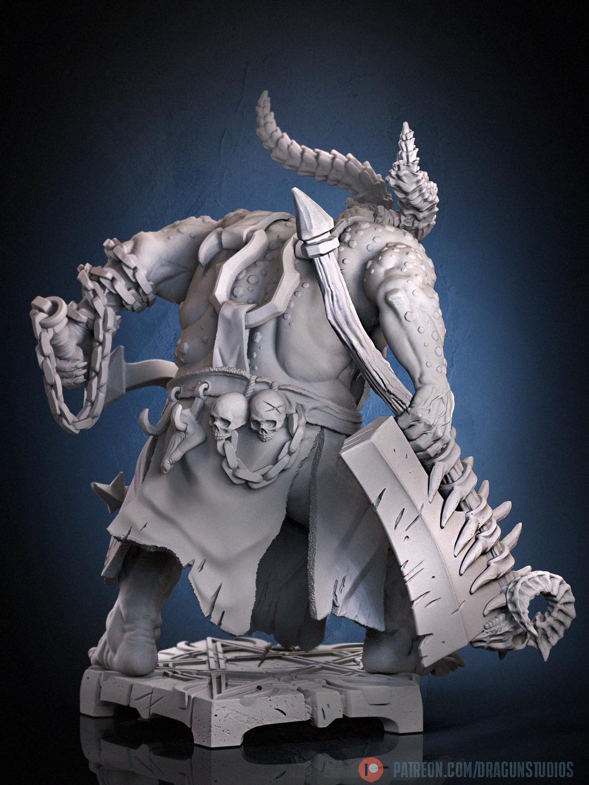 Demonic Butcher Miniature - DraGun Studios - 55mm / 97mm - Resin Printed Figure for D&D, TTRPGs, and Board Games